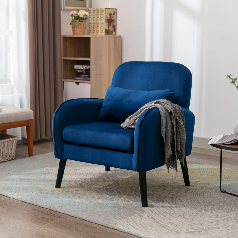dropship Accent chair, KD solid wood legs with black painting. Fabric cover the seat. With a cushion.