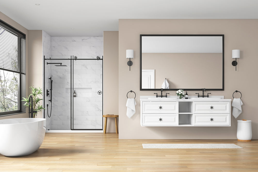 dropship 60in. W x 48 in. H Metal Framed Bathroom Mirror for Wall, X Inch Rectangle Mirror, Bathroom Vanity Mirror Farmhouse, Anti-Rust, Hangs Horizontally or Vertically
