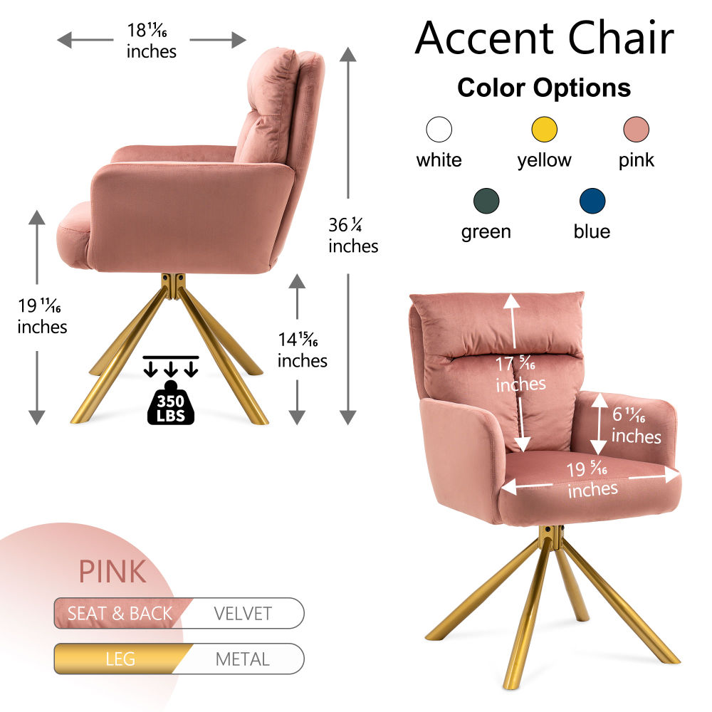 dropship Pink Velvet Contemporary High-Back Upholstered Swivel Accent Chair