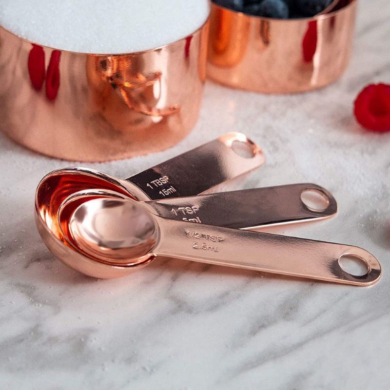 dropship Kitchen Accessories 4Pcs/Set Measuring Cups Spoons Stainless Steel Plated Copper Wooden Handle Cooking Baking Tools