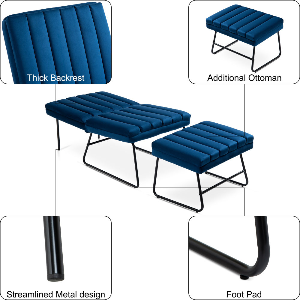 dropship Dark Blue Modern Lazy Lounge Chair, Contemporary Single Leisure Upholstered Sofa Chair Set