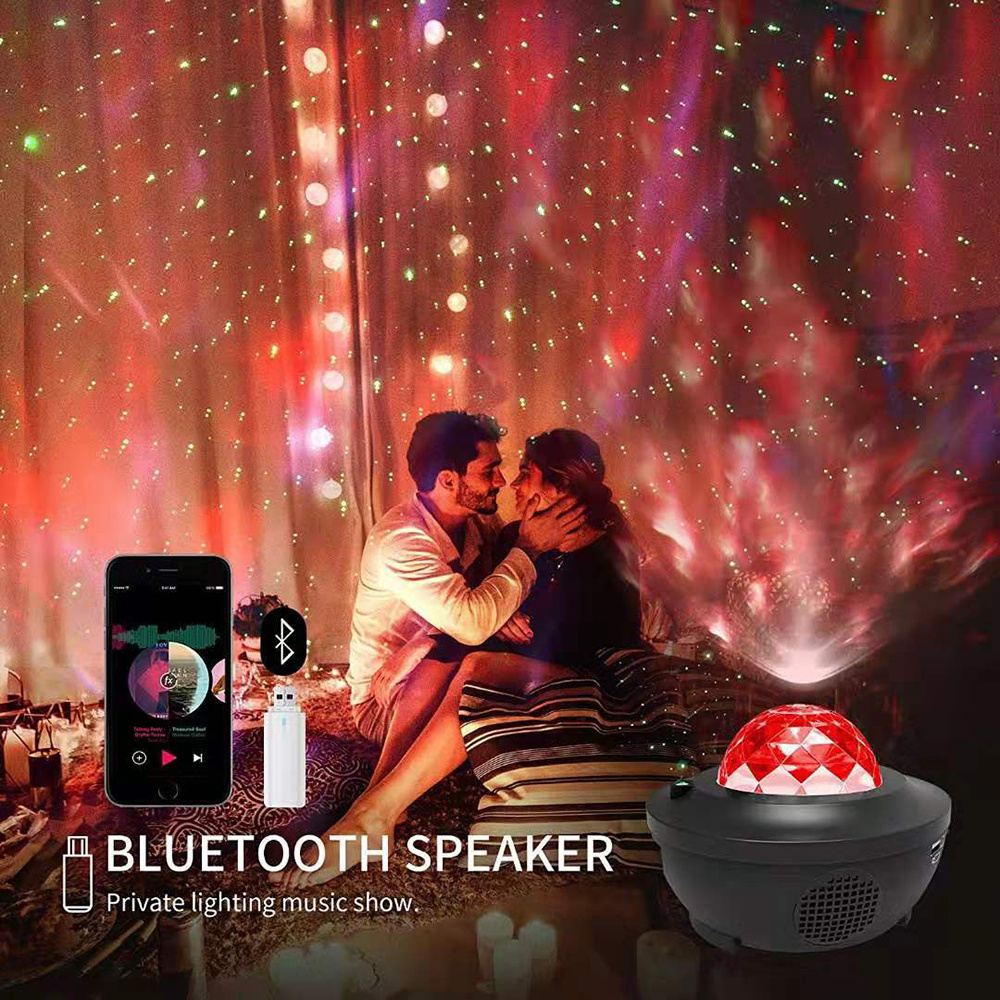 dropship USB LED Star Night Light Music Starry Water Wave LED Projector Light Bluetooth Projector Sound-Activated Projector Light Decor
