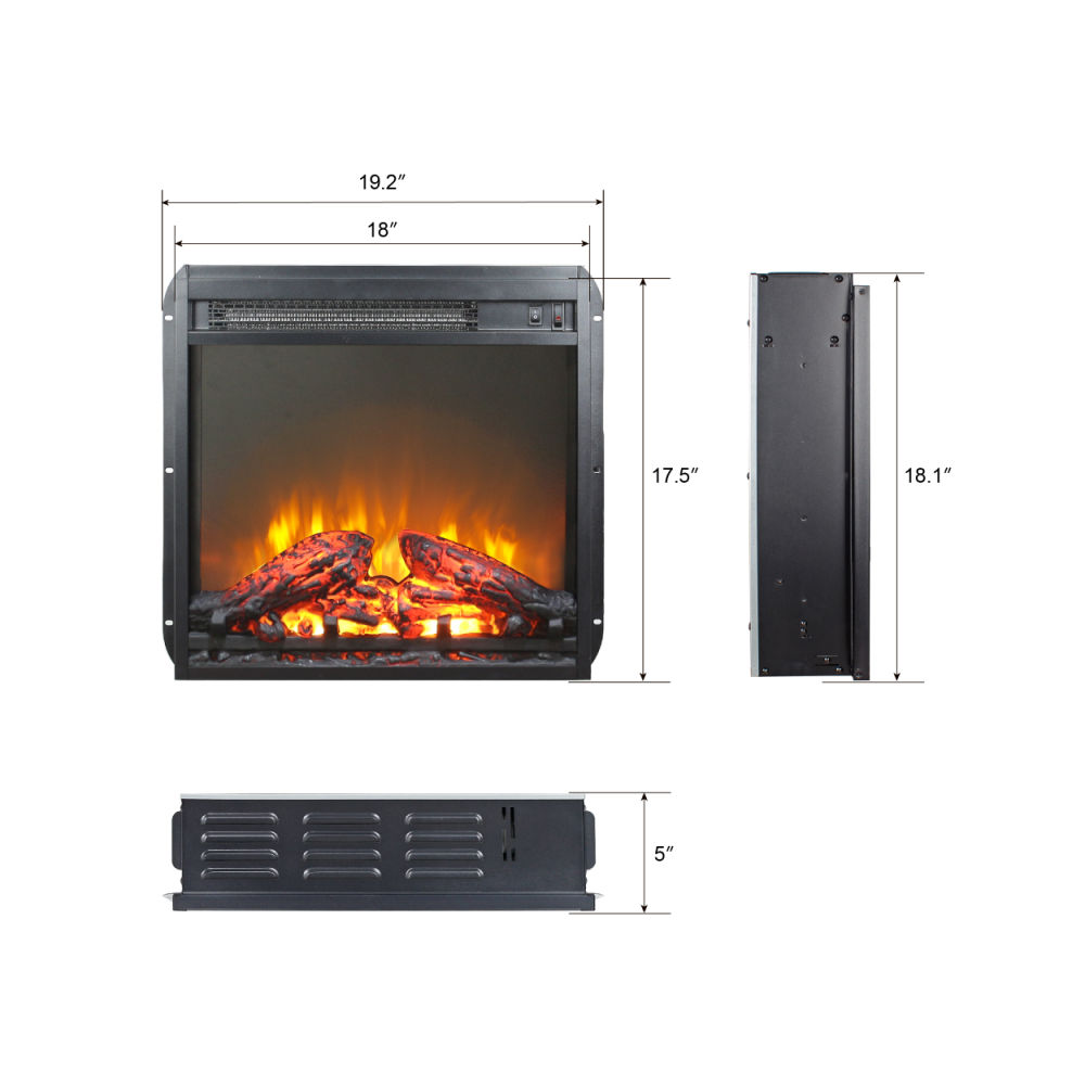 dropship 18 inch electric fireplace insert, ultra thin heater with log set & realistic flame, overheating protection