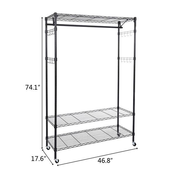 dropship 3-Tiers Large Size Heavy Duty Wire Shelving Garment Rolling Rack Clothing Rack