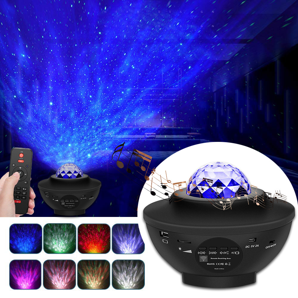 dropship USB LED Star Night Light Music Starry Water Wave LED Projector Light Bluetooth Projector Sound-Activated Projector Light Decor