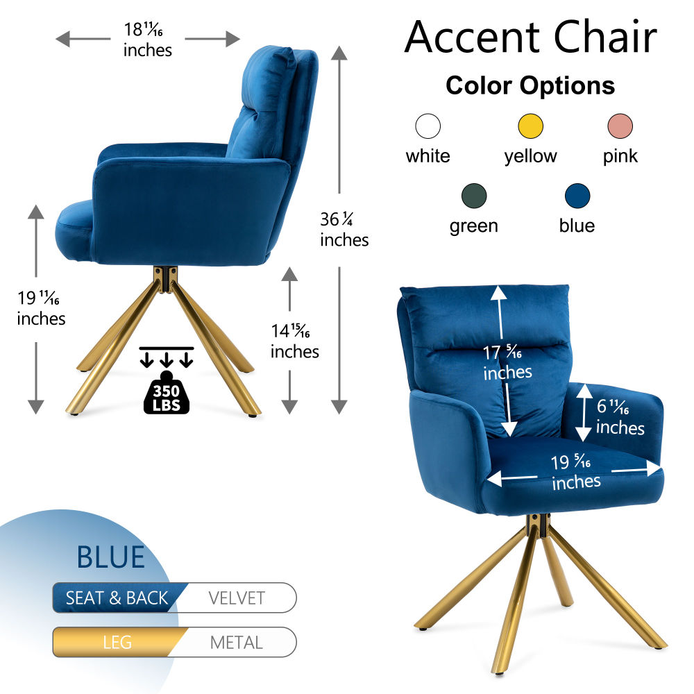 dropship Dark Blue Velvet Contemporary High-Back Upholstered Swivel Accent Chair