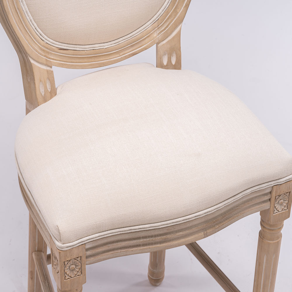 dropship French Country Wooden Barstools With Upholstered Seating , Beige and Natural , Set of 2