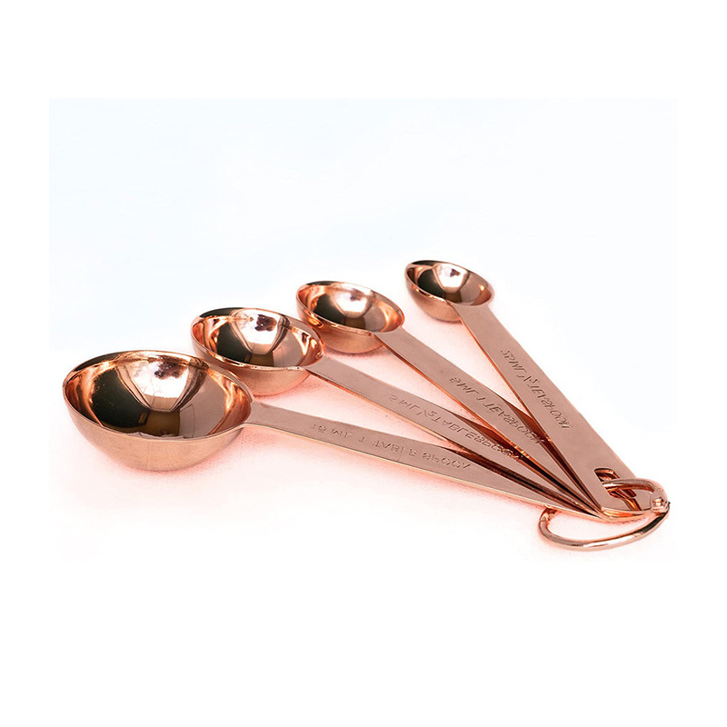 dropship Kitchen Accessories 4Pcs/Set Measuring Cups Spoons Stainless Steel Plated Copper Wooden Handle Cooking Baking Tools