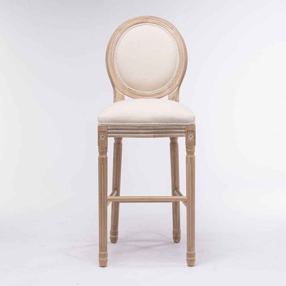 dropship French Country Wooden Barstools With Upholstered Seating , Beige and Natural , Set of 2