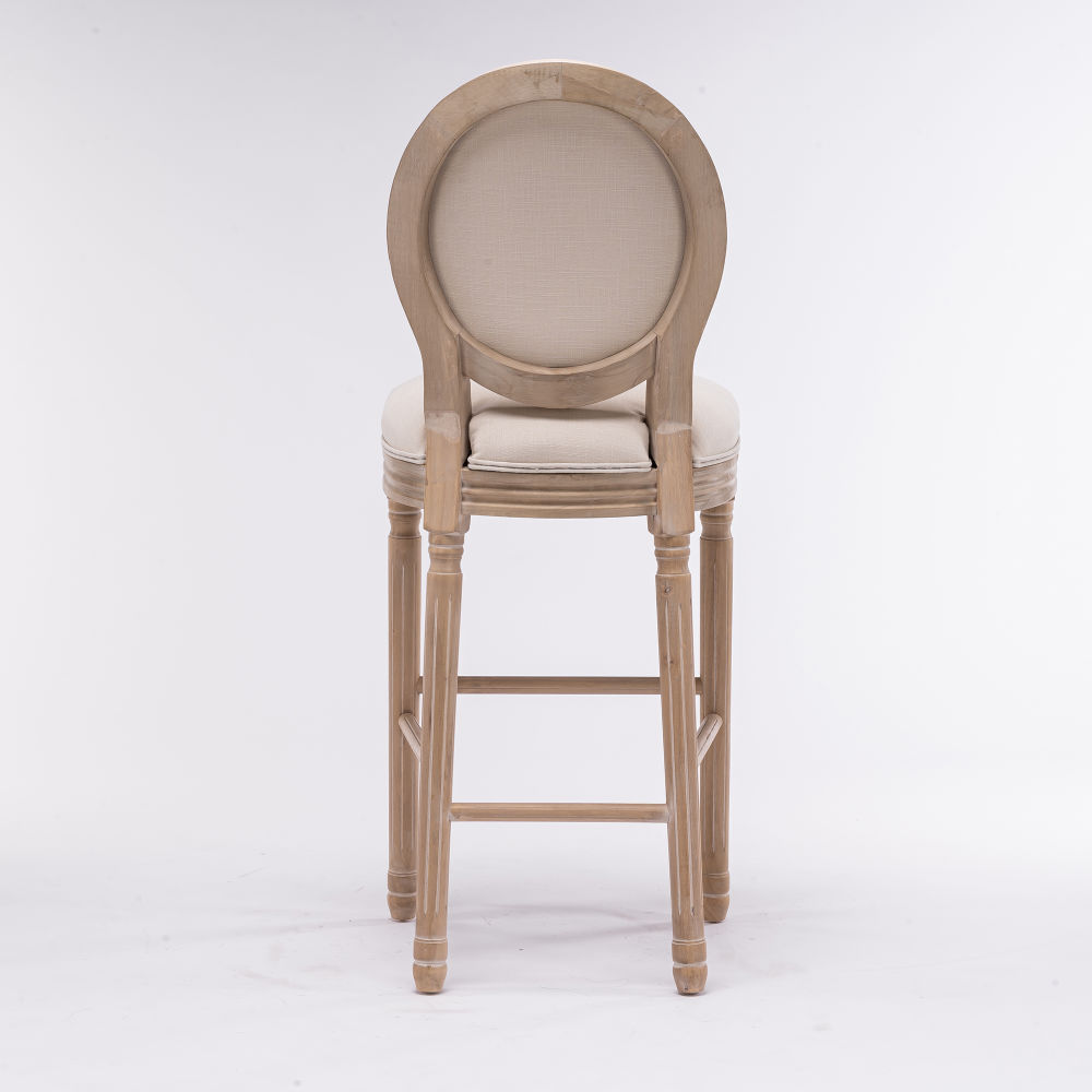 dropship French Country Wooden Barstools With Upholstered Seating , Beige and Natural , Set of 2