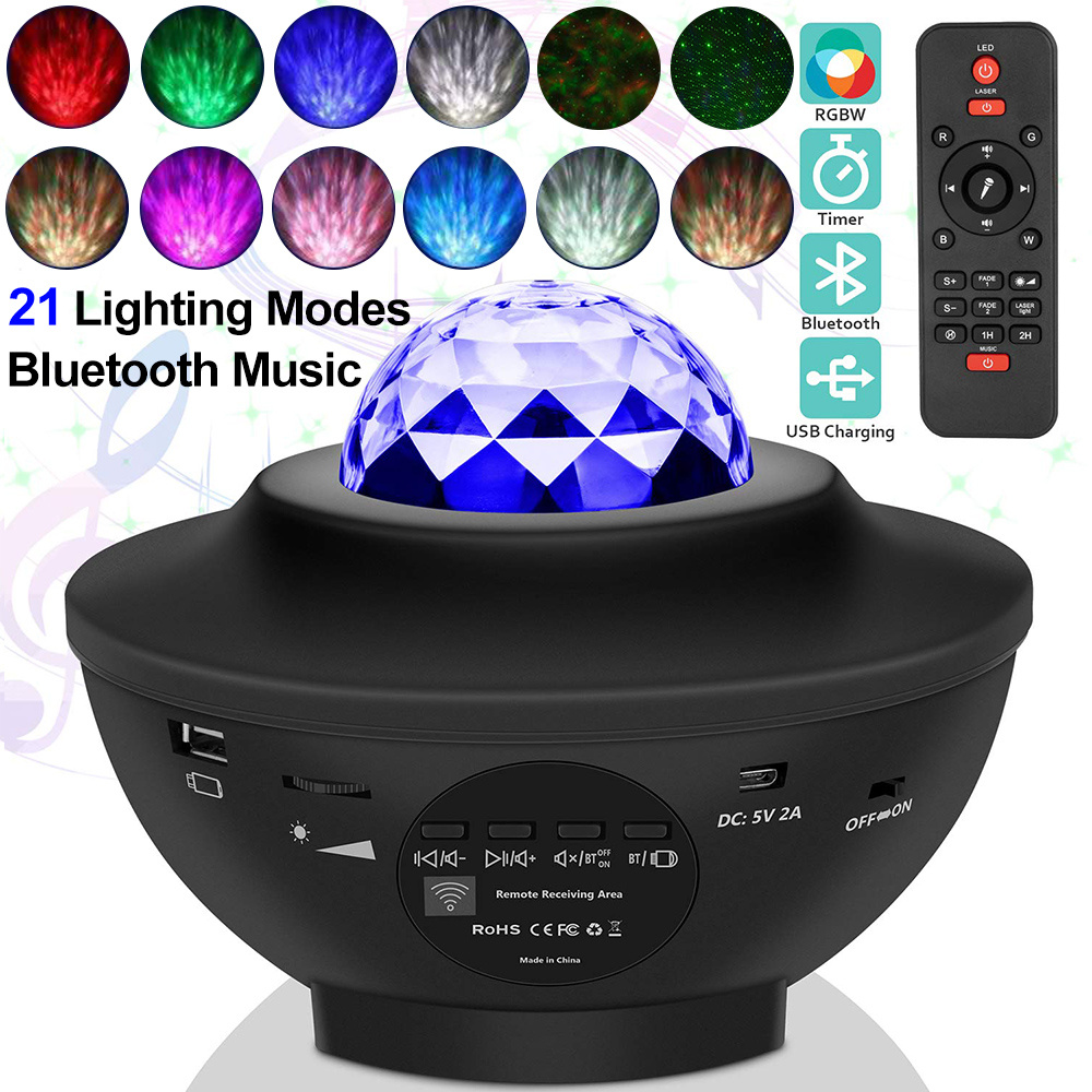 dropship USB LED Star Night Light Music Starry Water Wave LED Projector Light Bluetooth Projector Sound-Activated Projector Light Decor