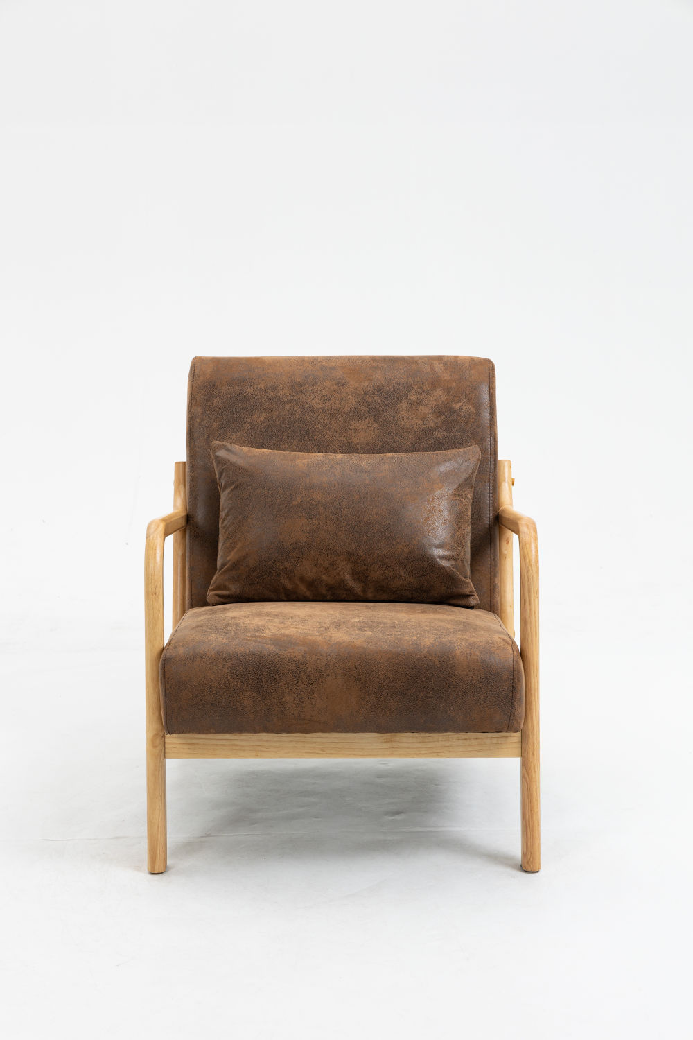 dropship Mid Century Modern Accent Chair with Wood Frame, Upholstered Living Room Chairs with Waist Cushion, Reading Armchair for Bedroom Sunroom