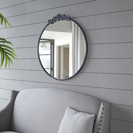 dropship 30" x 32" Classic Design Mirror with Round Shape and Baroque Inspired Frame for Bathroom, Entryway Console Lean Against Wall