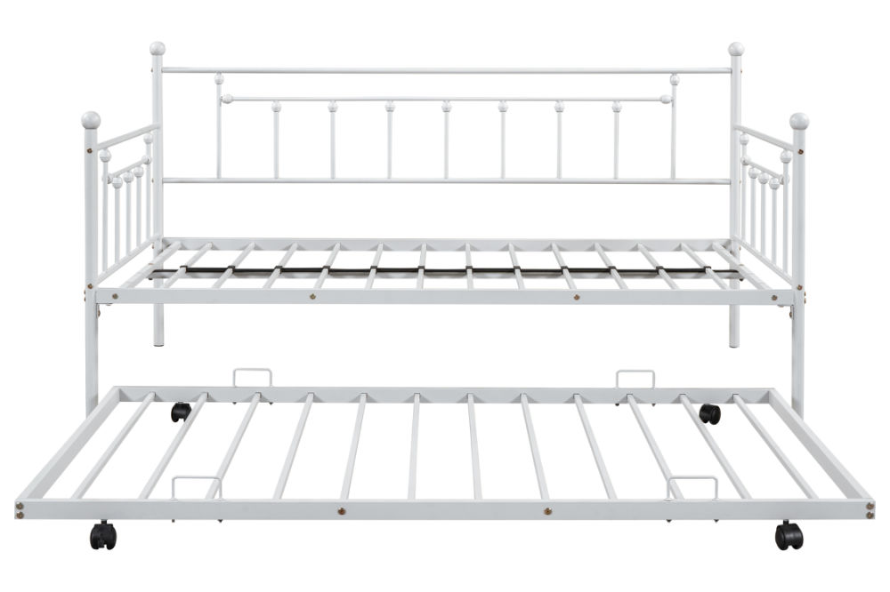 dropship Metal Twin Daybed with Trundle/ Heavy-duty Sturdy Metal/ Noise Reduced/ Trundle for Flexible Space/ Vintage Style/ No Box Spring Needed