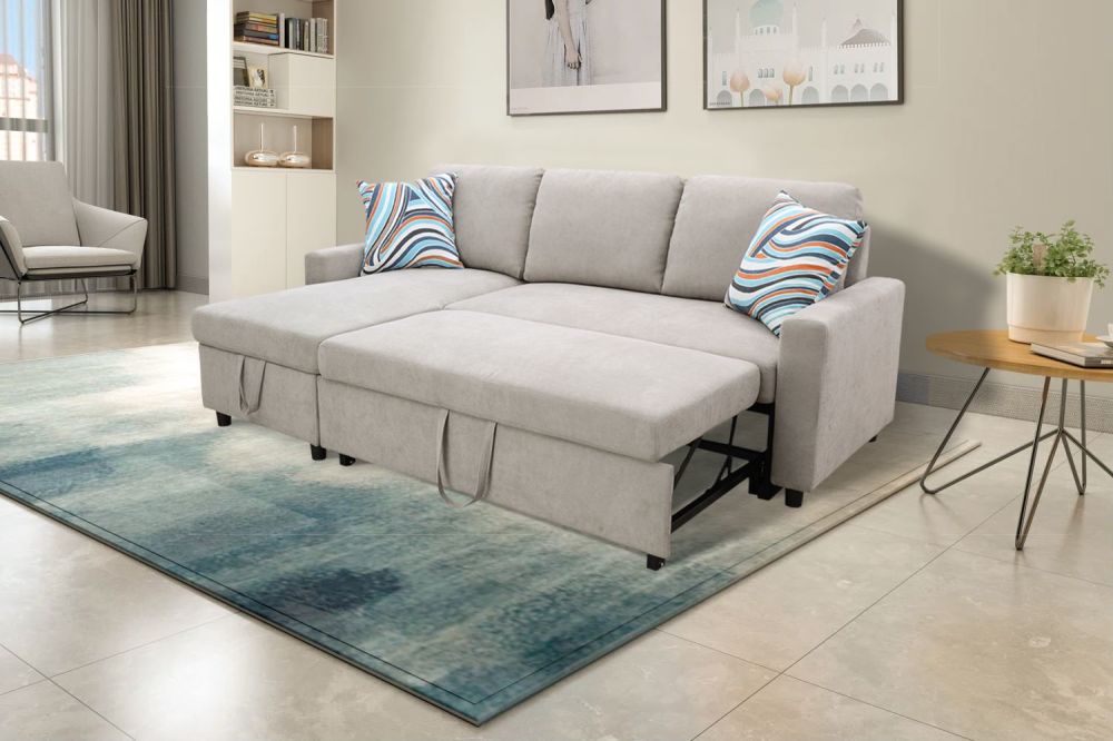 dropship Grey Flannelette 2-Piece Couch Living Room Sofabed