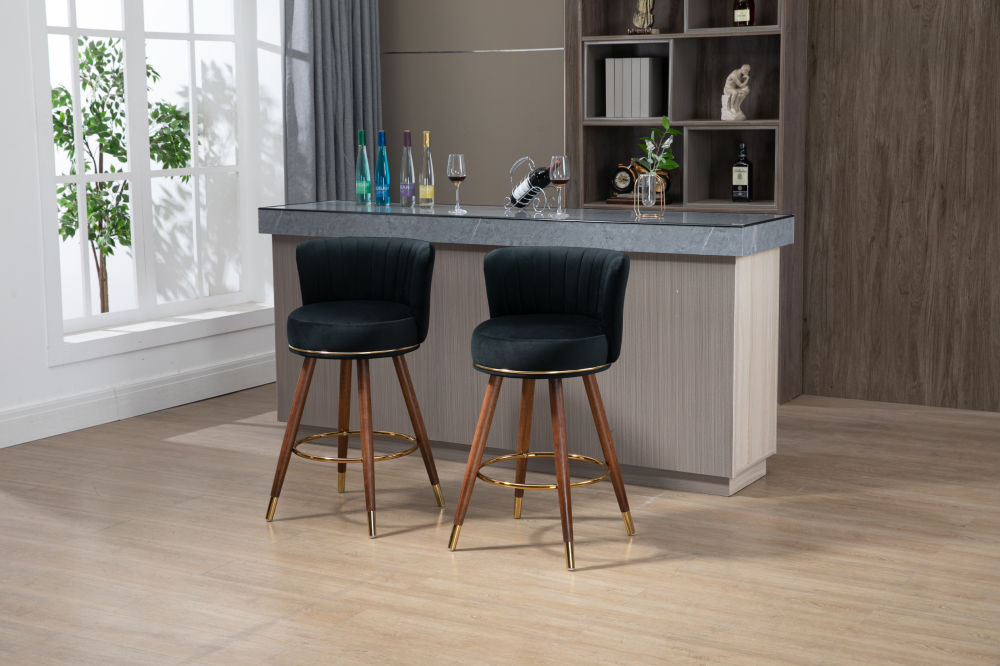dropship COOLMORE Counter Height Bar Stools Set of 2 for Kitchen Counter Solid Wood Legs with a fixed height of 360 degrees
