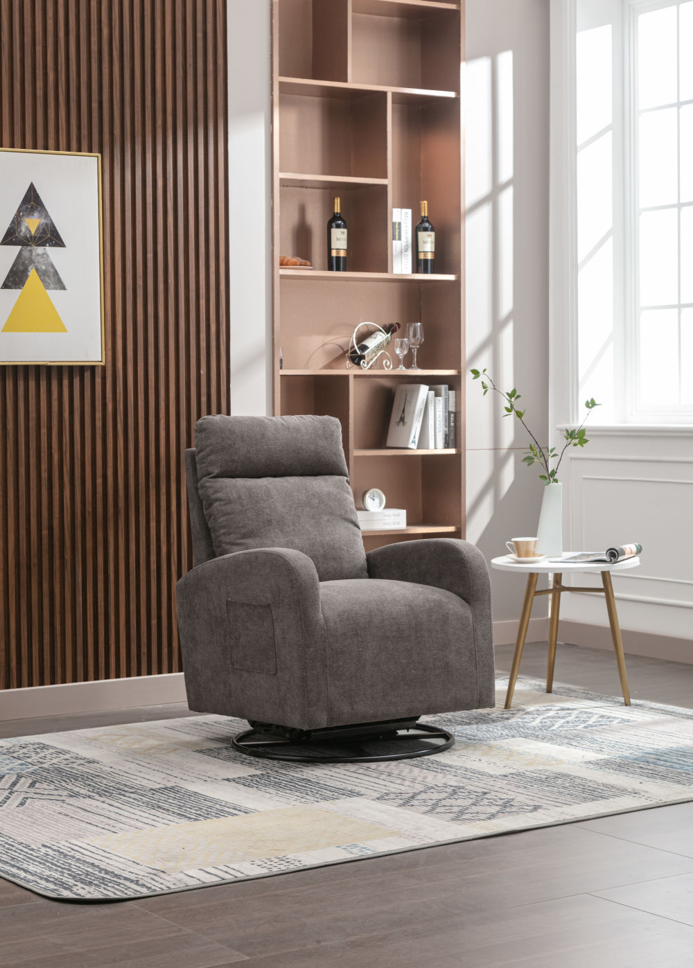 dropship JiaDa Upholstered Swivel Glider.Rocking Chair for Nursery in Dark Grey.Modern Style One Left Bag