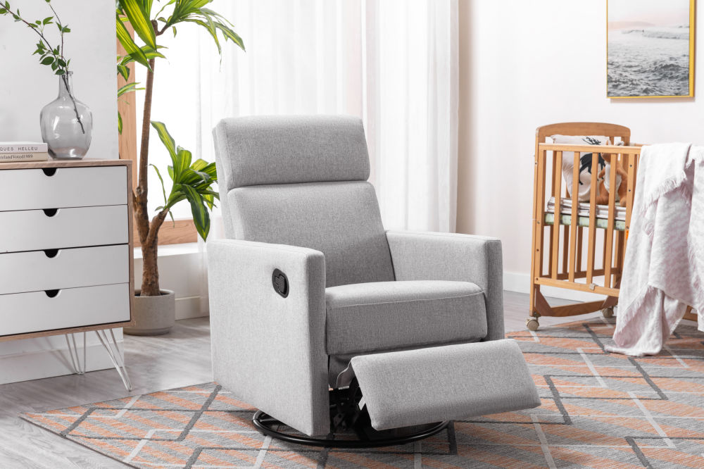 dropship Modern Upholstered Rocker Nursery Chair Plush Seating Glider Swivel Recliner Chair, Gray