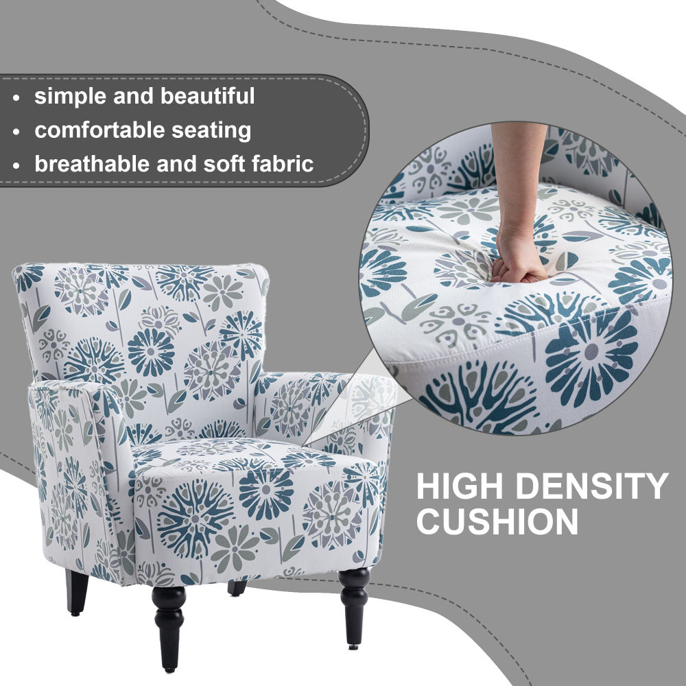 dropship Armchair Modern Accent Sofa with Linen surface,Leisure Chair with solid wood feet for living room bedroom Studio,White Blue