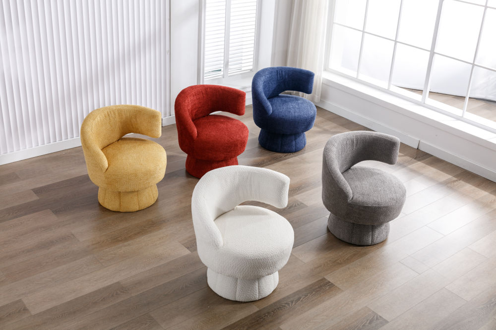 dropship 360 Degree Swivel Cuddle Barrel Accent Chairs, Round Armchairs with Wide Upholstered, Fluffy Fabric Chair for Living Room, Bedroom, Office, Waiting Rooms