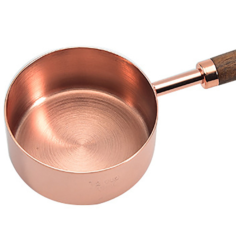 dropship Kitchen Accessories 4Pcs/Set Measuring Cups Spoons Stainless Steel Plated Copper Wooden Handle Cooking Baking Tools