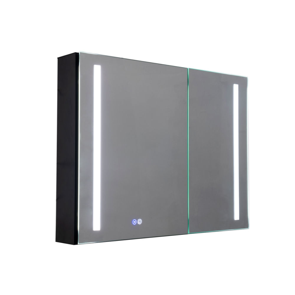 dropship 34" W x 26" H Modern Wall Mounted LED Frontlit Bathroom Mirror Cabinet with US standard plug, Temperature Adjustable, Memory Touch Switch, Large Storage