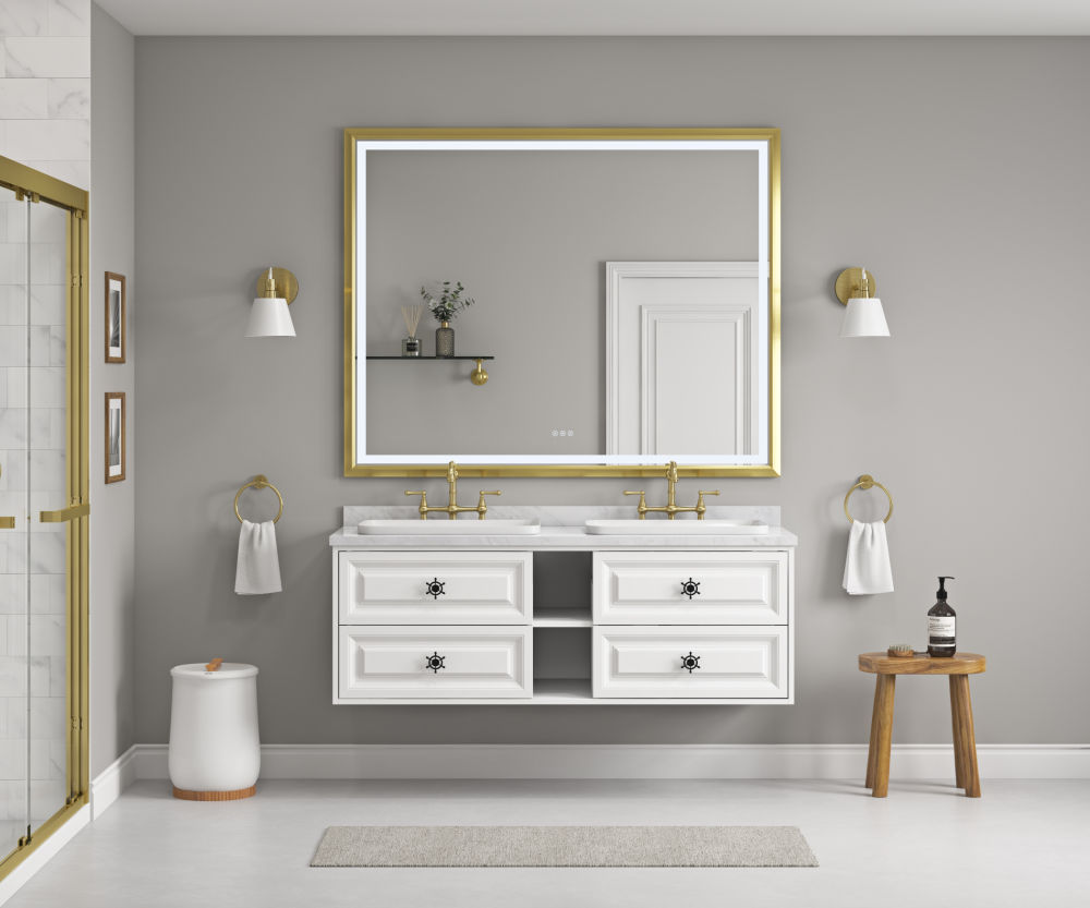 dropship 60in. W x 48 in. H LED Lighted Bathroom Wall Mounted Mirror with High Lumen+Anti-Fog Separately Control bedroom full-length mirror bathroom led mirror hair salon mirror