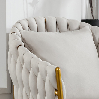 dropship Handwoven modern chairs, casual chairs, universal foot nails, metal chair legs with pillows (beige)