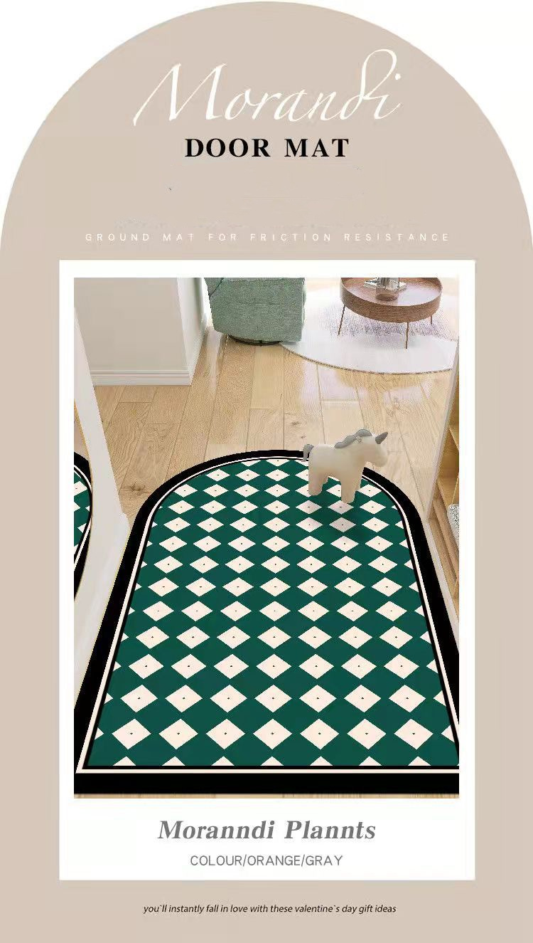 dropship Simple Geometric Home Entrance Floor Mat Crystal Velvet Absorbent Non-slip Arched Rectangle Carpet Home Decoration Foot Mat Semi-circle Door Mat