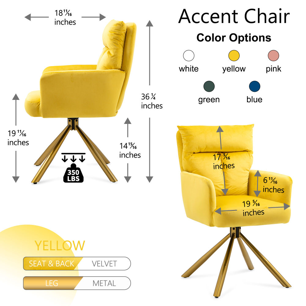 dropship Yellow Velvet Contemporary High-Back Upholstered Swivel Accent Chair
