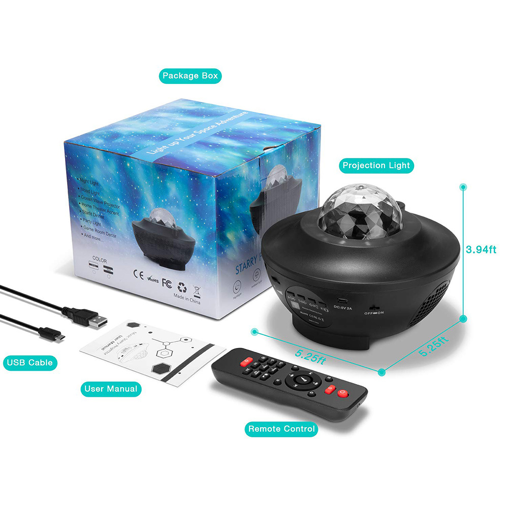 dropship USB LED Star Night Light Music Starry Water Wave LED Projector Light Bluetooth Projector Sound-Activated Projector Light Decor