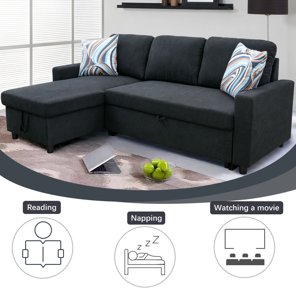 dropship Black Flannelette 2-Piece Couch Living Room Sofabed
