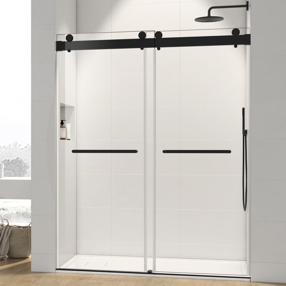 dropship 72*76" Single Sliding Frameless Shower Door Matte Black With Buffer
