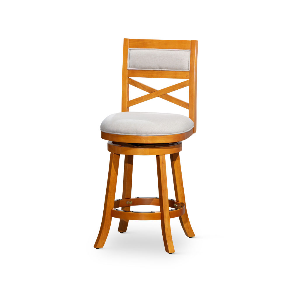 dropship 24" Counter Height X-Back Swivel Stool, Natural Finish, Beige Fabric Seat