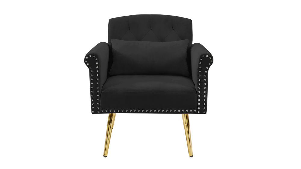dropship BLACK velvet armchair with metal legs