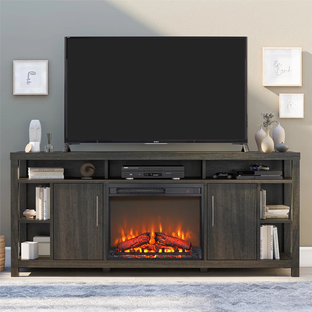 dropship 23 inch electric fireplace insert, ultra thin heater with log set & realistic flame, remote control with timer, overheating protection