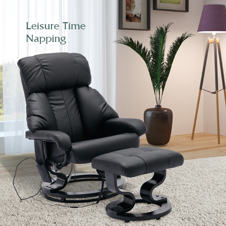 dropship Recliner with Ottoman Footrest, Recliner Chair with Vibration Massage, Faux Leather and Swivel Wood Base for Living Room and Bedroom, Black