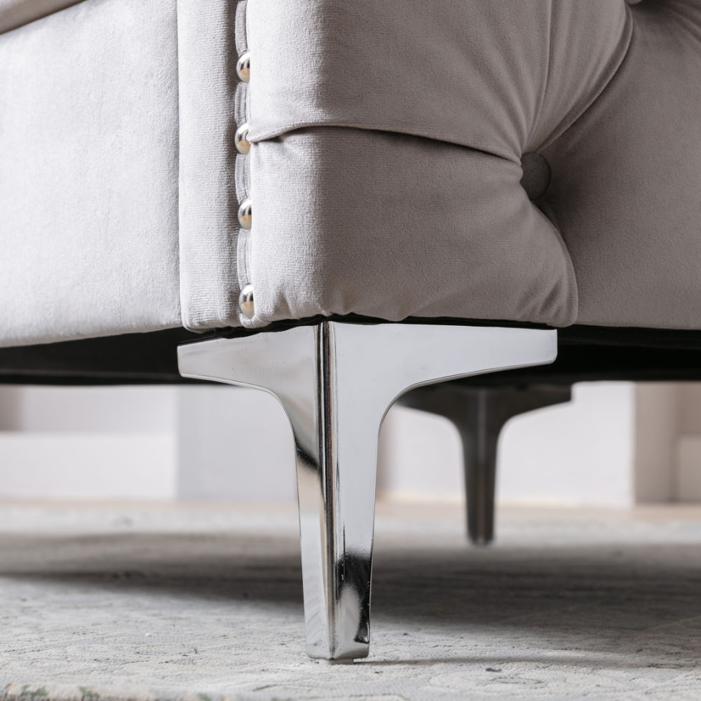dropship Modern Velvet Armchair Tufted Button Accent Chair Club Chair with Steel Legs for Living Room Bedroom,Grey