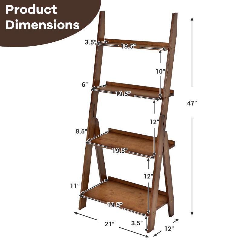 dropship Living Room 4-Tier Bamboo Ladder Display Shelf Storage Rack Plant Flower Stand