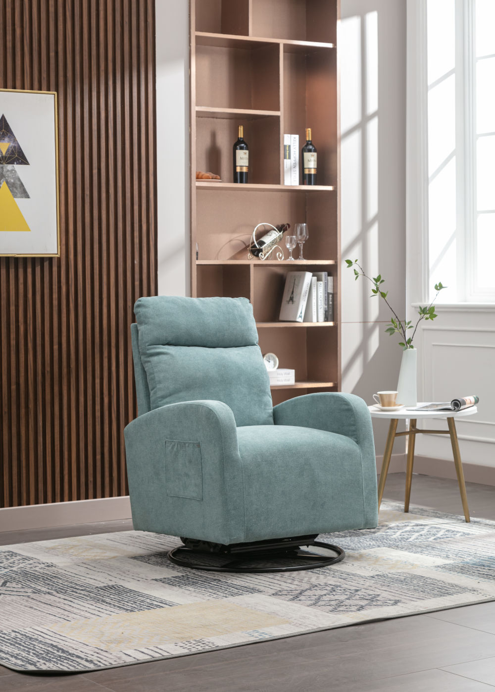 dropship JiaDa Upholstered Swivel Glider.Rocking Chair for Nursery in Light Blue.Modern Style One Left Bag