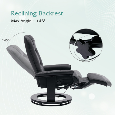 dropship Faux Leather Manual Recliner,Adjustable Swivel Lounge Chair with Footrest,Can Rotate 360 Degrees,L-right Angle Curved Wooden Frame, Armrest and Wrapped Wood Base for Living Room,Black