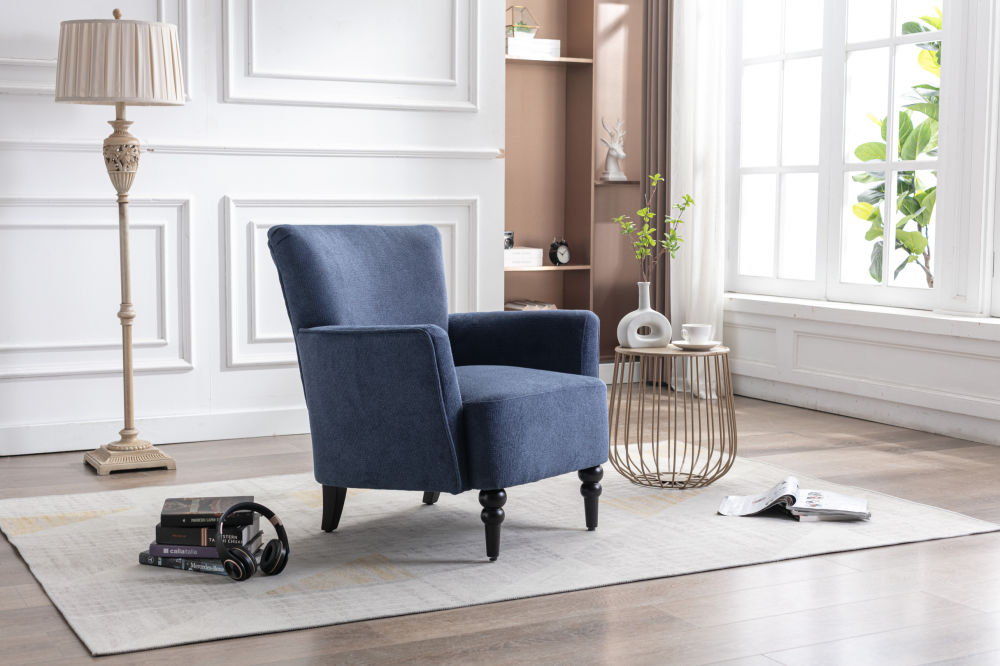 dropship Armchair Modern Accent Sofa Chair with Linen surface,Leisure Chair with solid wood feet for living room bedroom Studio,Blue