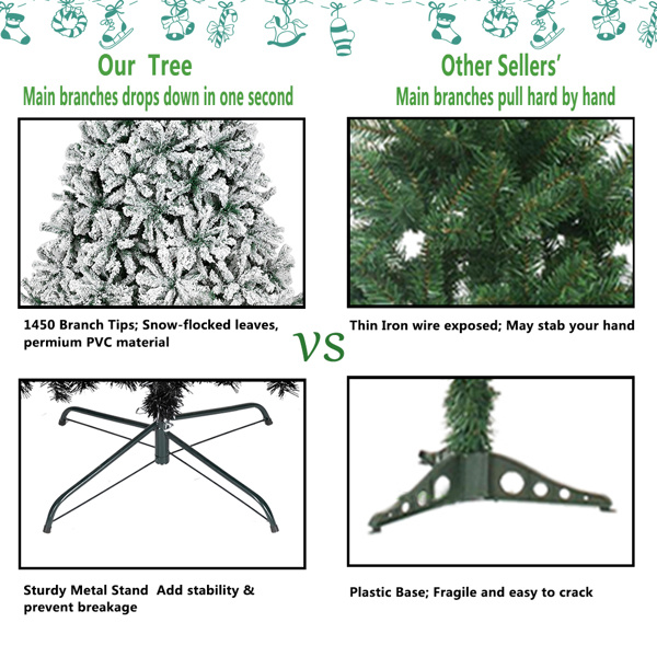 dropship 7.5ft Automatic Tree Structure PVC Material Green Flocking 1450 Branches Christmas Tree