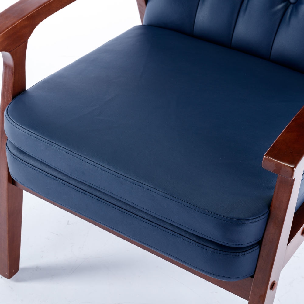 dropship Mid Century Single Armchair Sofa Accent Chair Retro Modern Solid Wood Armrest Accent Chair, Fabric Upholstered Wooden Lounge Chair Navy