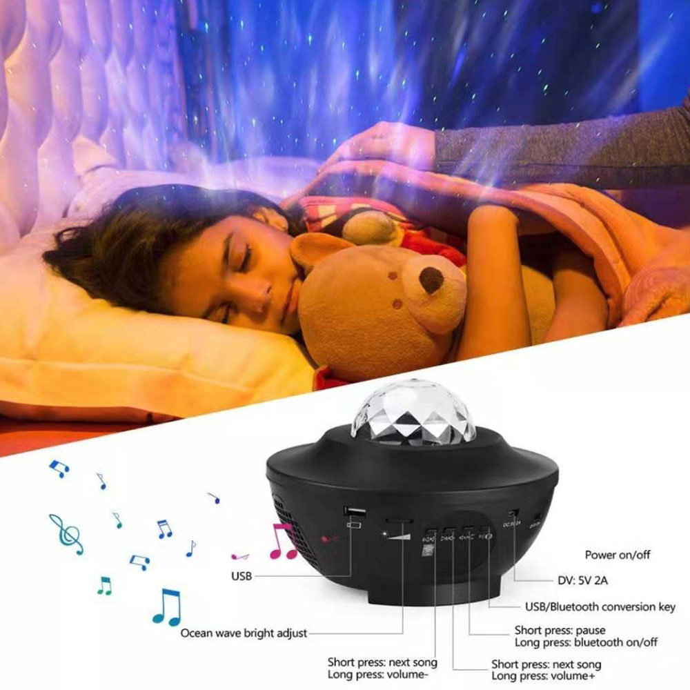 dropship USB LED Star Night Light Music Starry Water Wave LED Projector Light Bluetooth Projector Sound-Activated Projector Light Decor