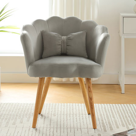 dropship Vanbow.Velvet Wooden foot casual lotus chair with waist pillow(GREY)