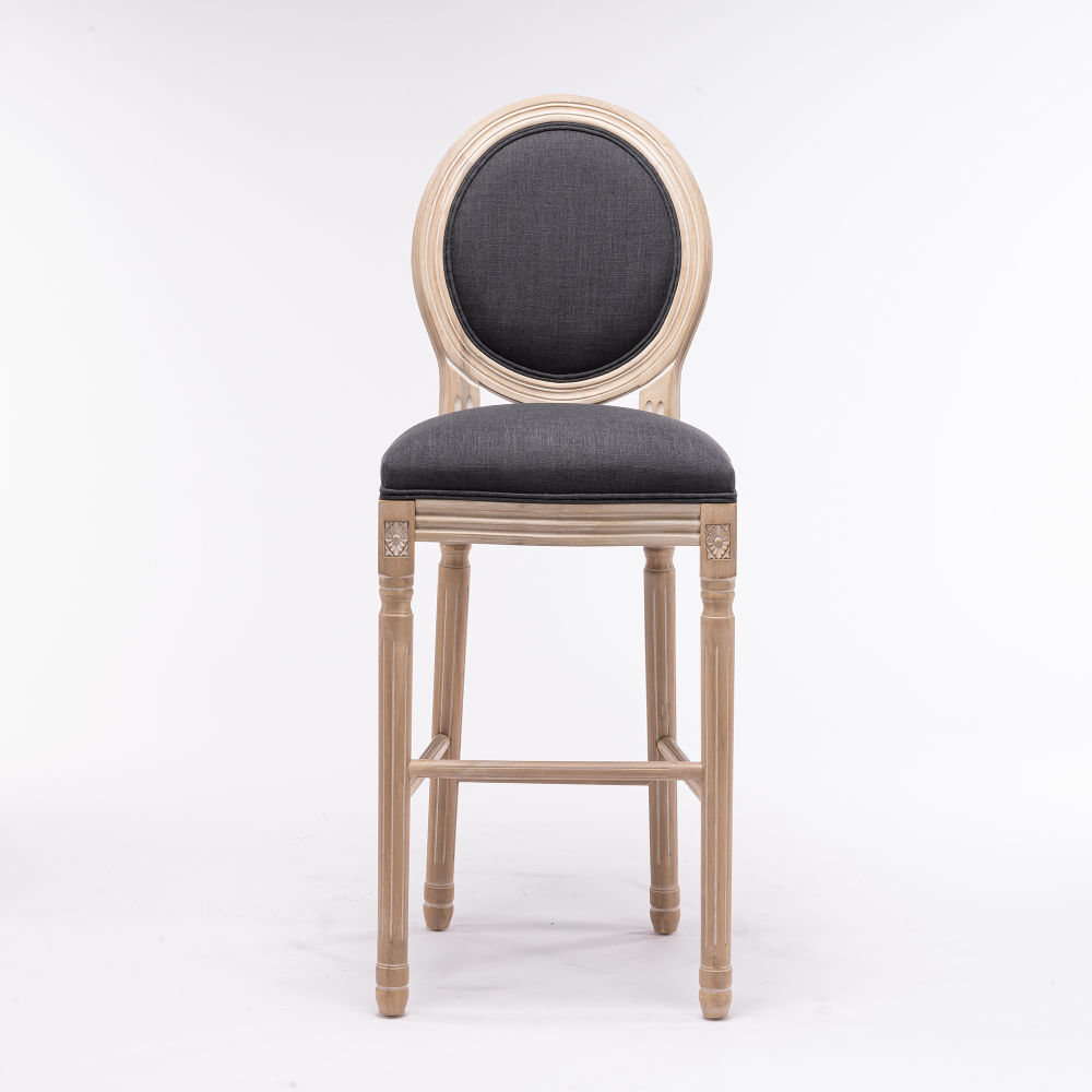 dropship French Country Wooden Barstools With Upholstered Seating , Dark Grey, Set of 2