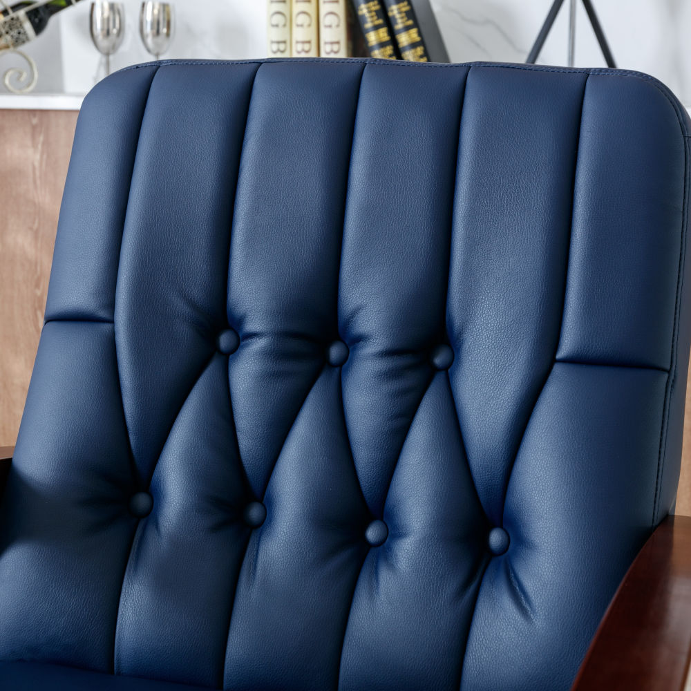 dropship Mid Century Single Armchair Sofa Accent Chair Retro Modern Solid Wood Armrest Accent Chair, Fabric Upholstered Wooden Lounge Chair Navy