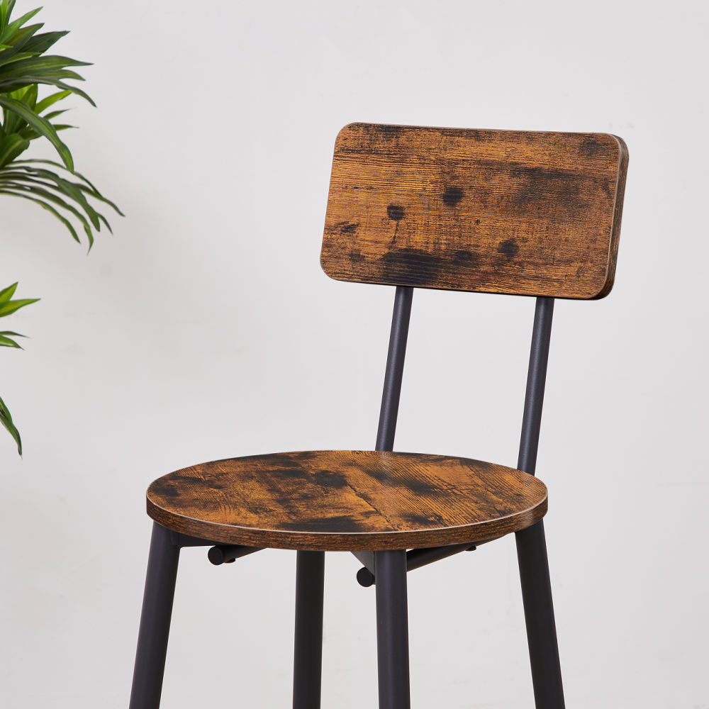dropship Round bar stool set with shelves, stool with backrest Rustic Brown, 23.6'' Dia x 35.4'' H
