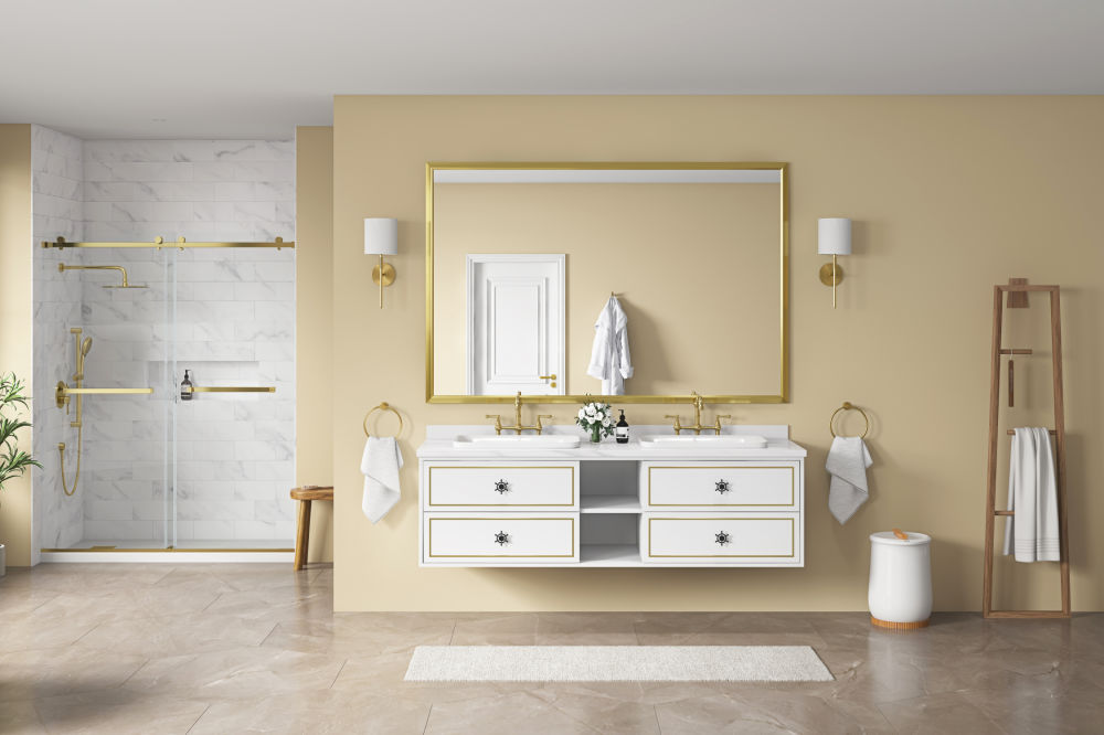 dropship 60in. W x 48 in. H Metal Framed Bathroom Mirror for Wall, X Inch Rectangle Mirror, Bathroom Vanity Mirror Farmhouse, Anti-Rust, Hangs Horizontally or Vertically